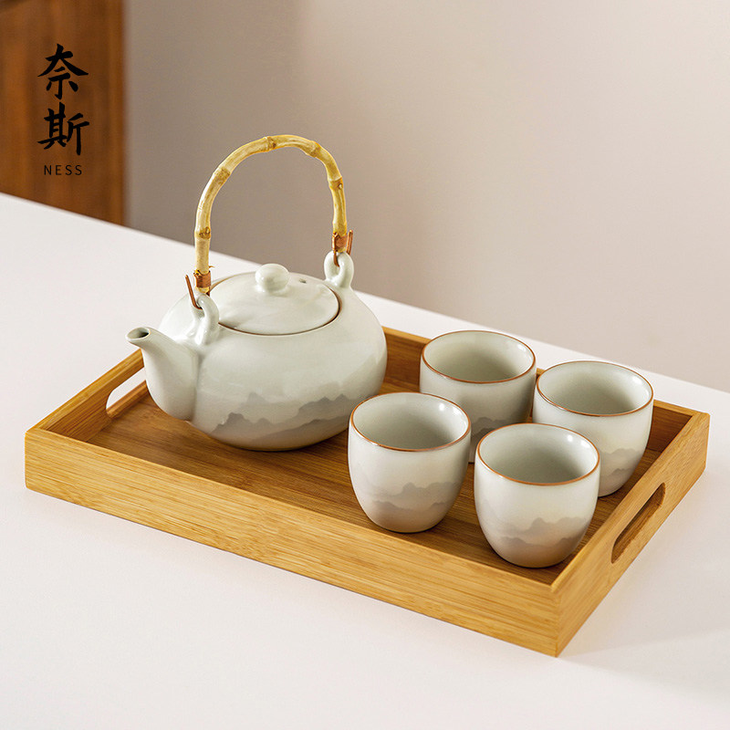 2025新款汝窑功夫茶具套组家用个人专用高端中式陶瓷泡茶壶喝茶杯
