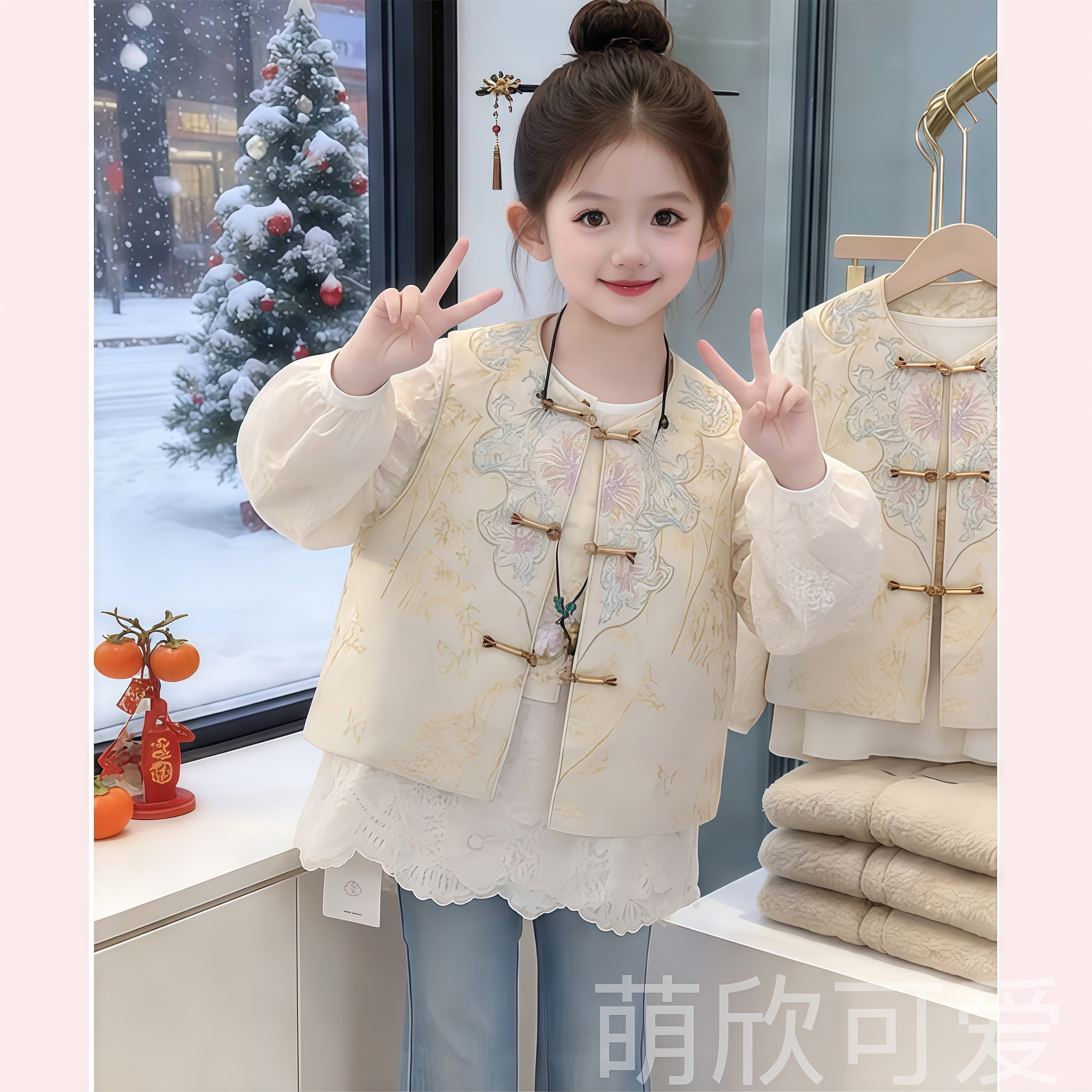 女童唐装马甲2026春秋款新中式国风提花盘扣背心坎肩重工刺绣洋气