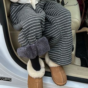 女童冬季加绒裤子一体绒休闲运动长裤2025冬季新款洋气时髦条纹裤