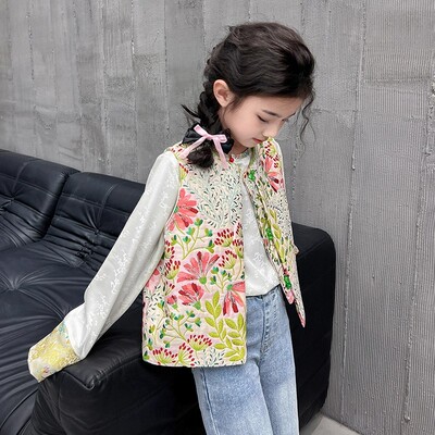 女童汉服秋装2025新款中大童新中式马甲洋气儿童春秋款中国风唐装