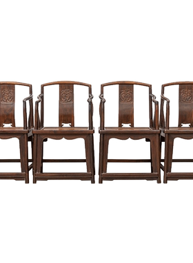 清代红木龙纹南官帽椅成堂