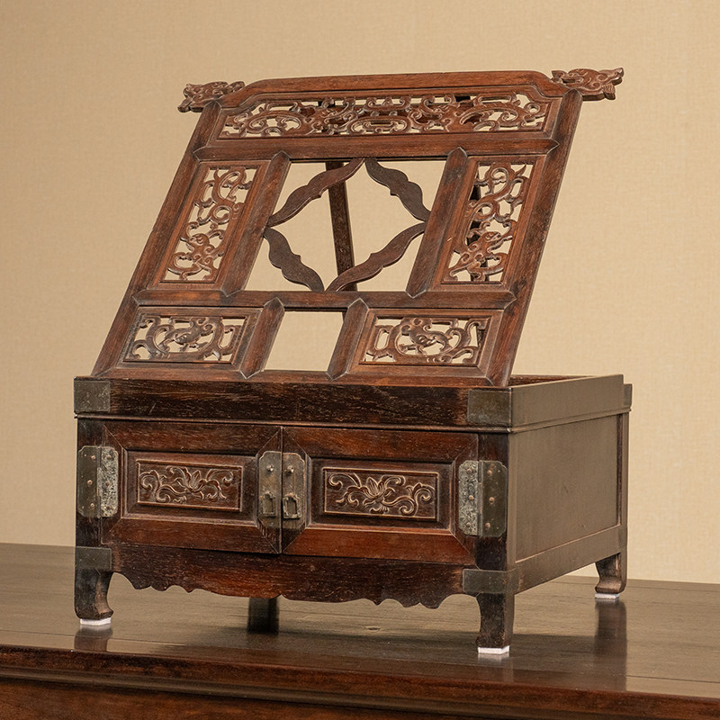 清代黄花梨透雕螭龙纹折叠式镜台古董收藏真品中式装饰摆件镜台