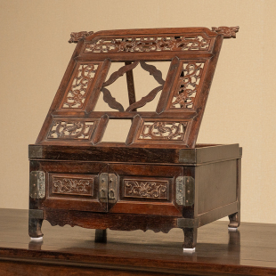 饰摆件镜台 装 清代黄花梨透雕螭龙纹折叠式 镜台古董收藏真品中式