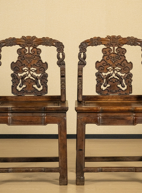 清代红木透雕福庆有余靠背椅