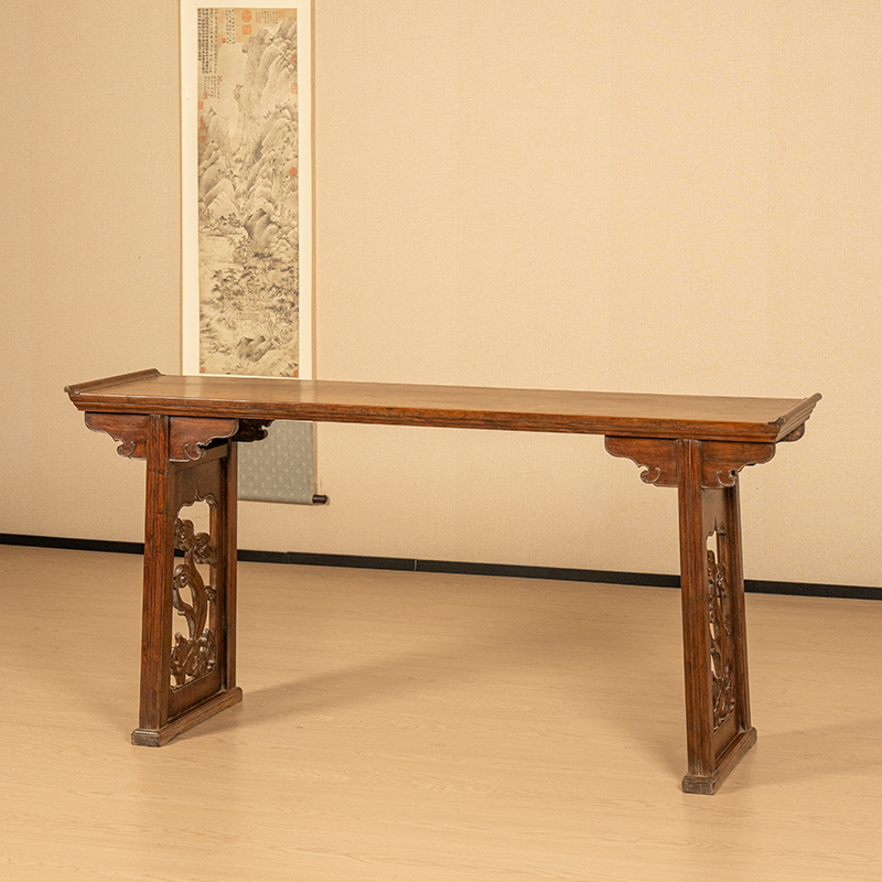 清代黄花梨夹头榫一块玉灵芝纹翘头案明式家具收藏海南黄花梨供案