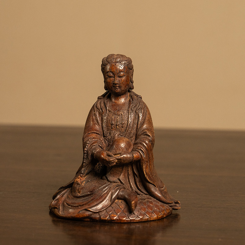 清代沉香木雕自在观音像文玩古董佛像收藏真品沉香木雕观音像摆件