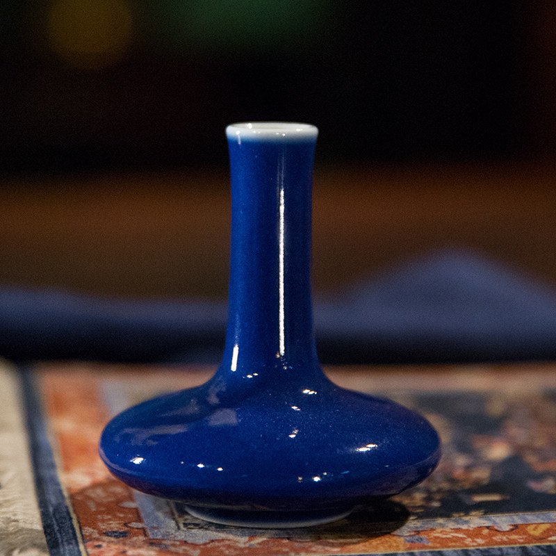 清代 霁蓝釉花插老物件文玩古董收藏客厅办公室瓷器装饰摆件花插