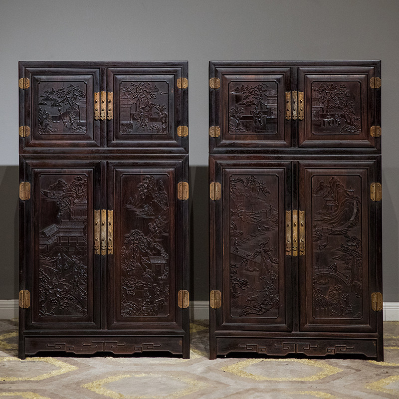 清中期小叶紫檀四件柜古董