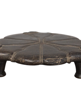 清中期紫檀荷叶三足器座真品文玩