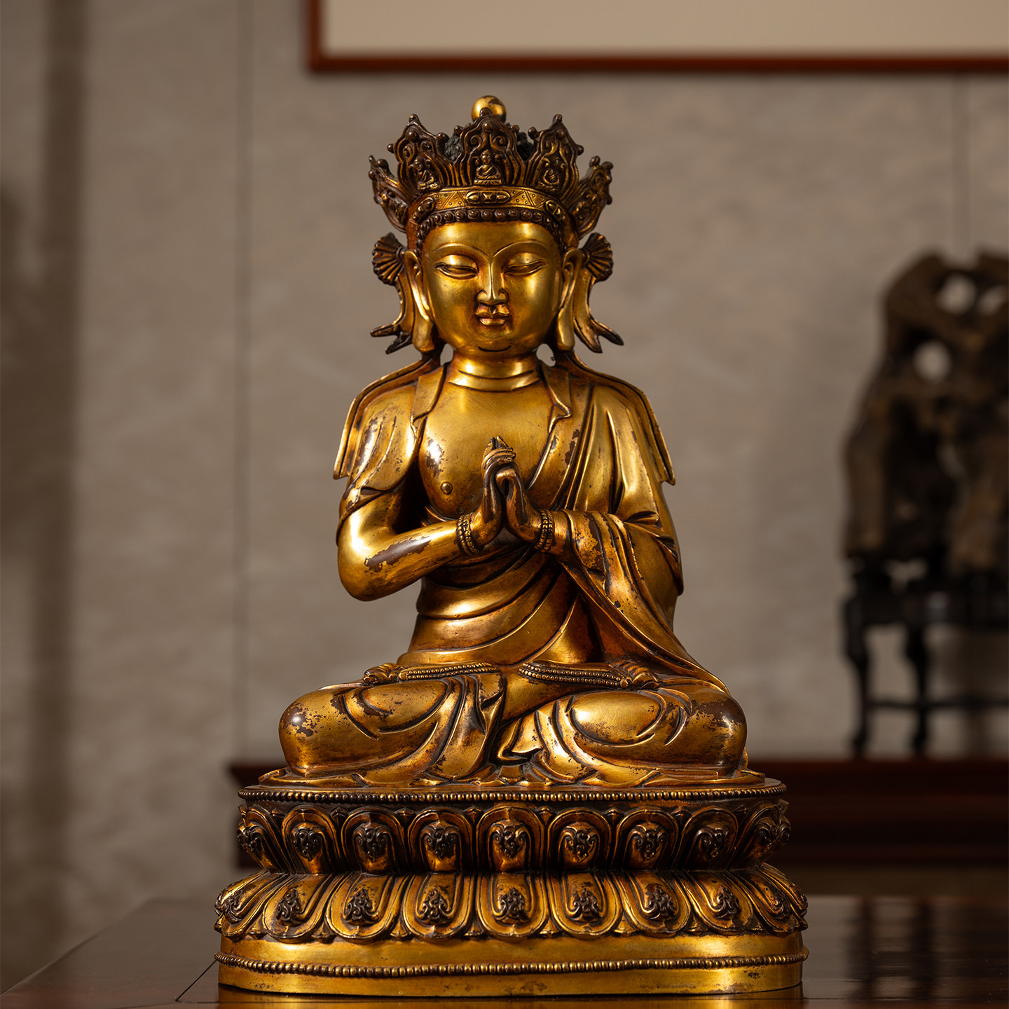 清代铜鎏金大日如来佛像古董佛像收藏祝福摆件如来佛像家用保平安
