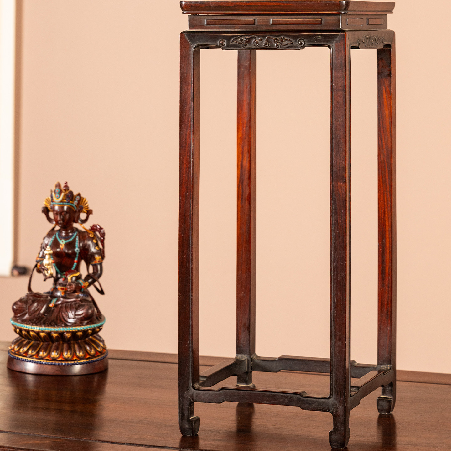 清代红木束腰云纹方形花几摆件文玩古董收藏中式大红酸枝花架器座