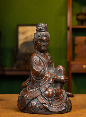 竹雕自在观音像保平安摆件