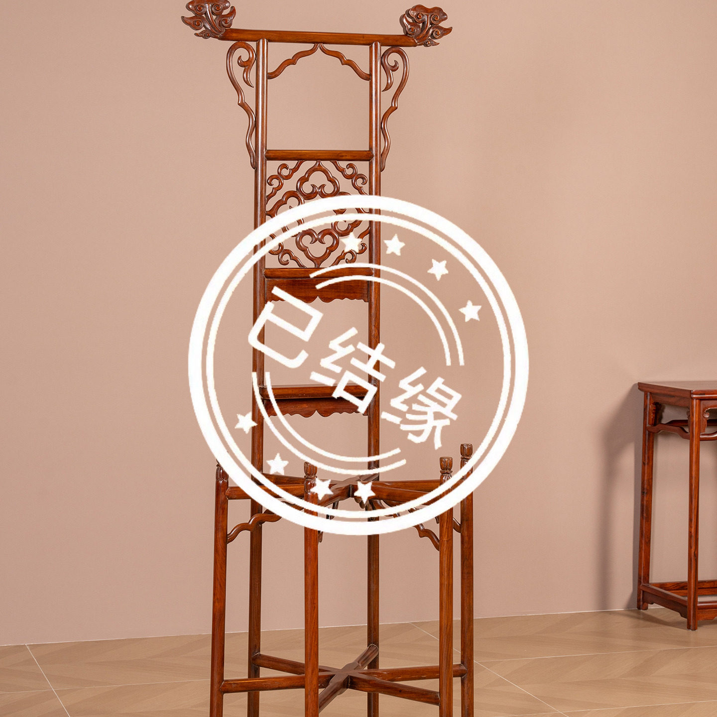 （已售出）清代黄花梨四合如意中牌子六足高面盆架古董家具收藏