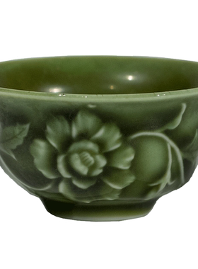 清代绿釉花卉纹杯老物件收藏品文玩古董瓷器真品中式桌面摆件茶杯