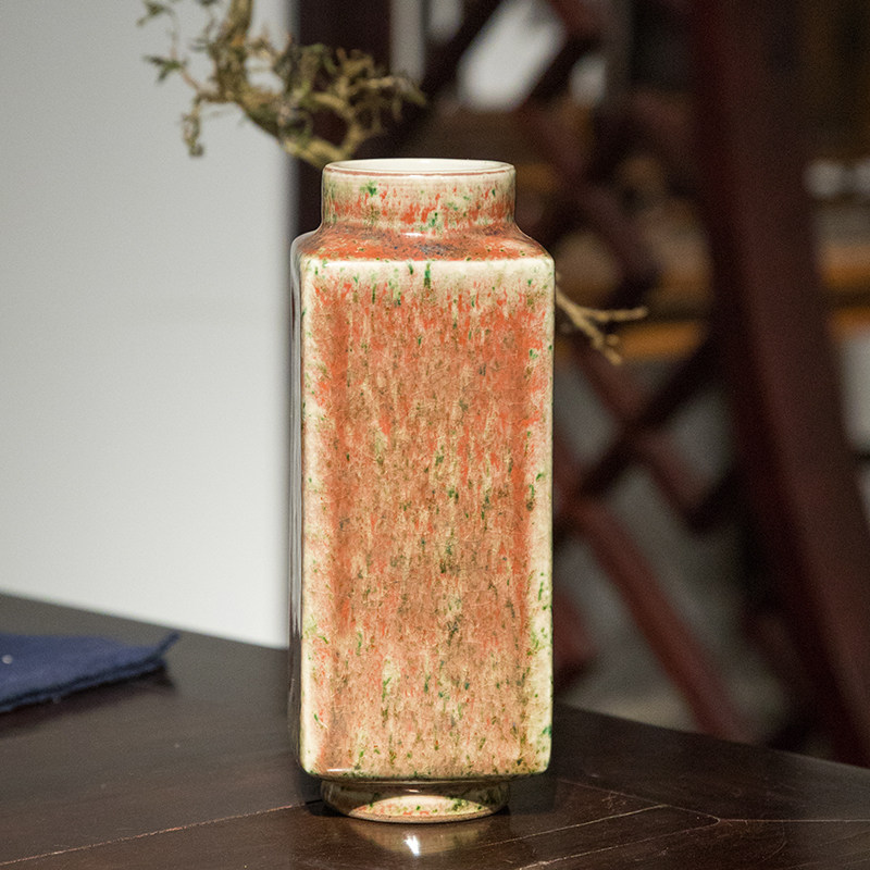 清代钧釉琮式瓶老物件文玩古董瓷器艺术品收藏客厅办公室花瓶摆件