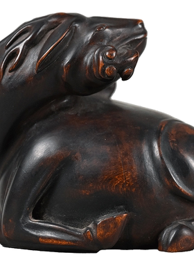 黄杨木雕鹿衔灵芝摆件