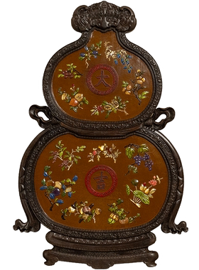 紫檀镶漆地百宝嵌葫芦形大吉挂屏