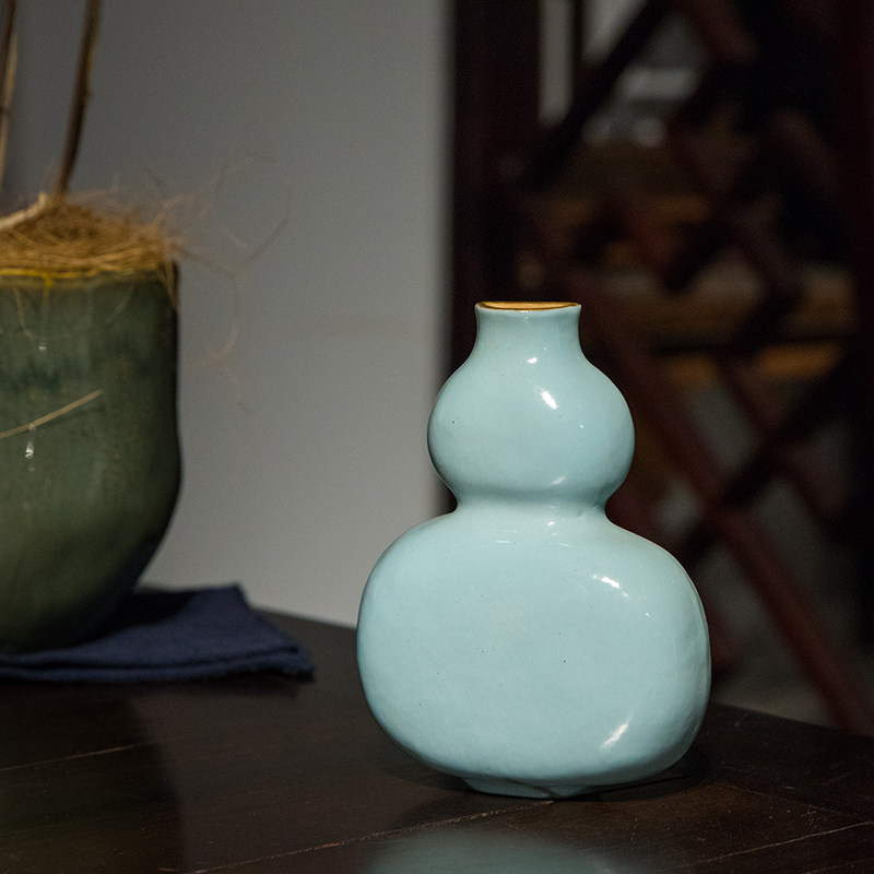 清代青釉葫芦形壁瓶老物件文玩古董瓷器收藏客厅办公室装饰摆件