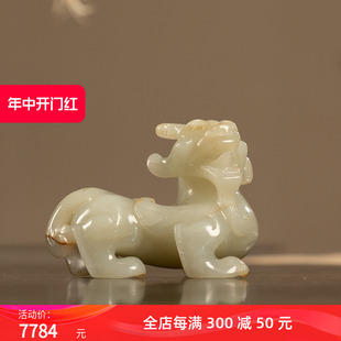 玉雕瑞兽把件文玩古董玉器收藏真品和田玉雕祝福摆件134g 清代