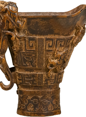 竹雕螭虎纹爵杯竹制艺术品