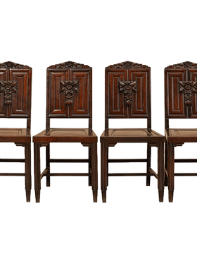 红木花卉纹活屉靠背椅成堂