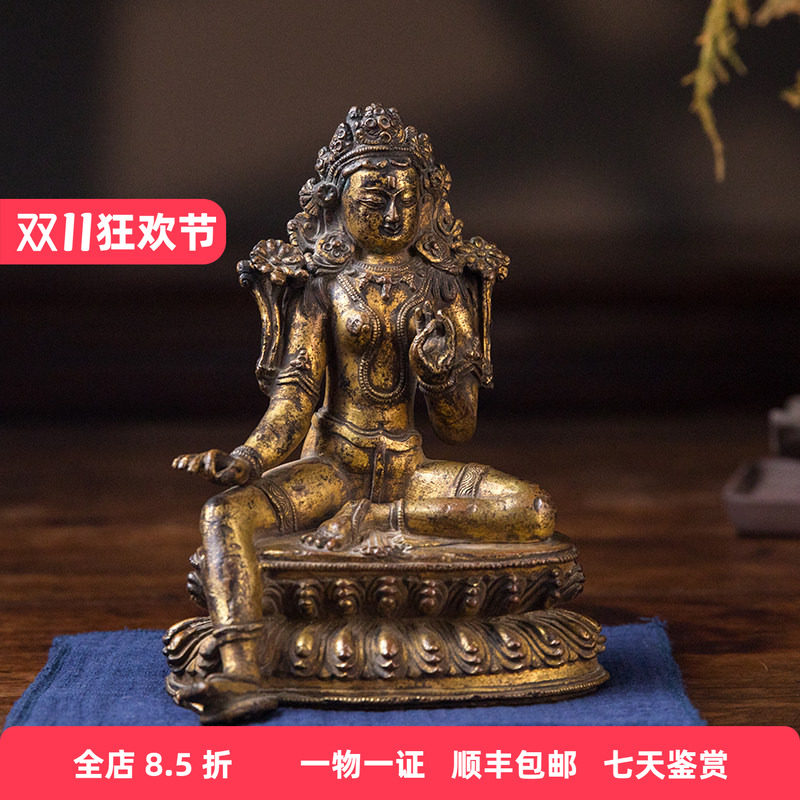 清代 铜鎏金绿度母老物件古董佛像收藏客厅办公室度母佛供奉摆件