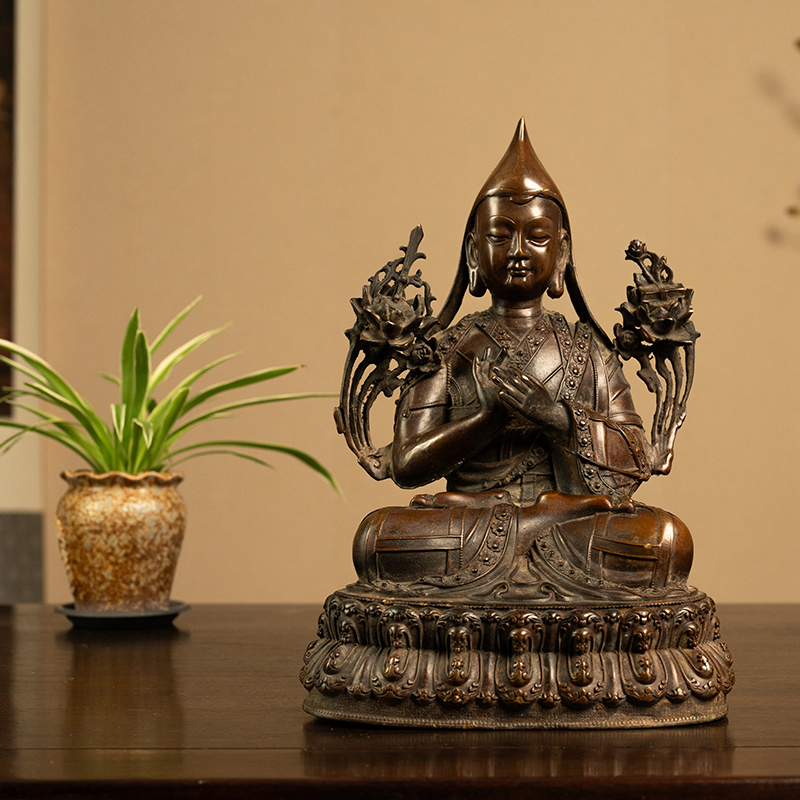清代铜宗喀巴像文玩古董收藏真品客厅祝福摆件藏传佛像祝福摆件
