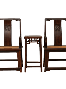 红木浮雕螭龙纹方材南官帽椅成套