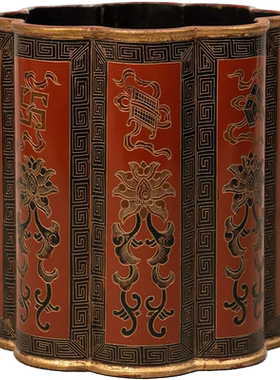 朱漆戗金宝相花卉纹花口笔筒