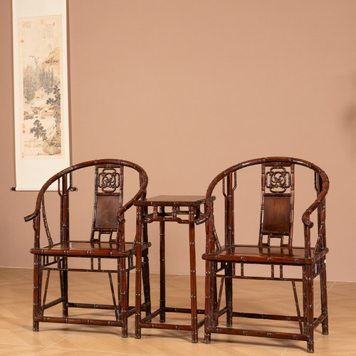 清代红木竹节工圈椅大红酸枝