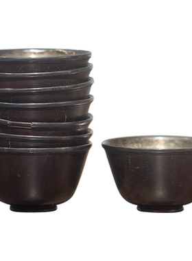 清代银内胆紫檀杯成套古董文玩