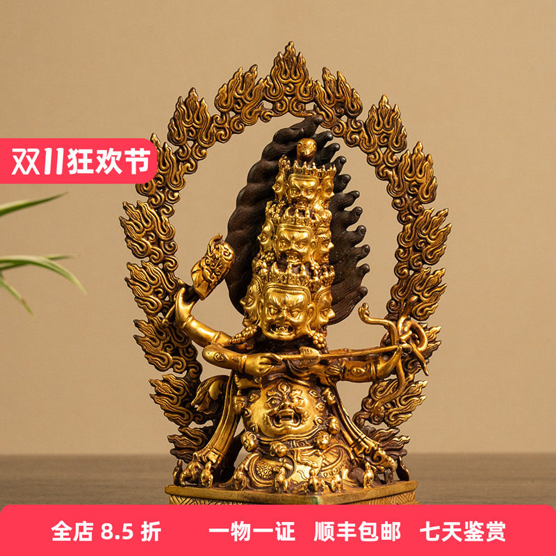 清代铜鎏金宁玛派喇呼拉护法像文玩古董收藏真品藏传佛像祝福摆件