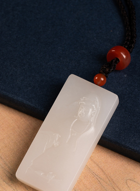 和田玉雕观音牌挂饰玉器收藏 和田玉籽料观音祝福配饰挂件40.6g