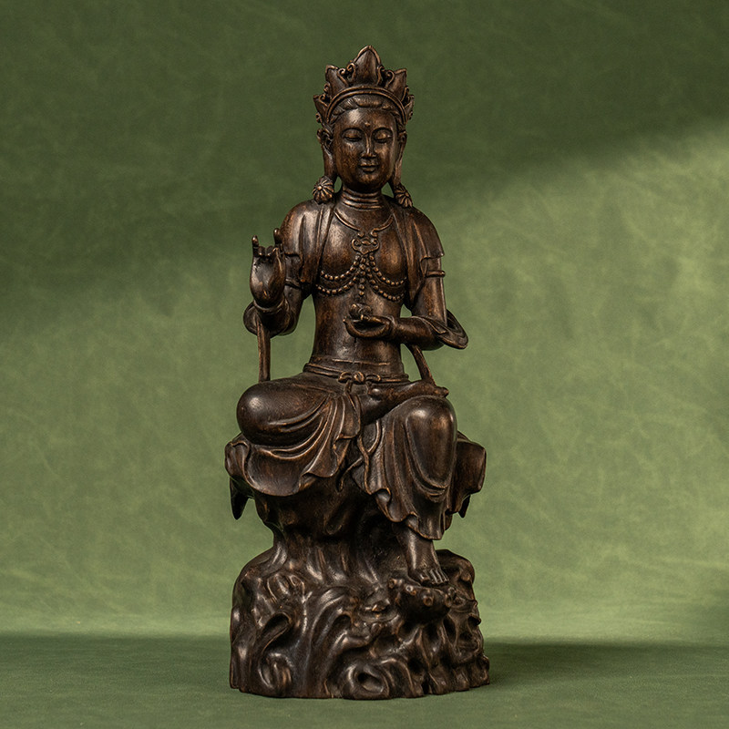 清代沉香木雕自在观音像古董佛像收藏天然沉香木雕观音像供奉摆件