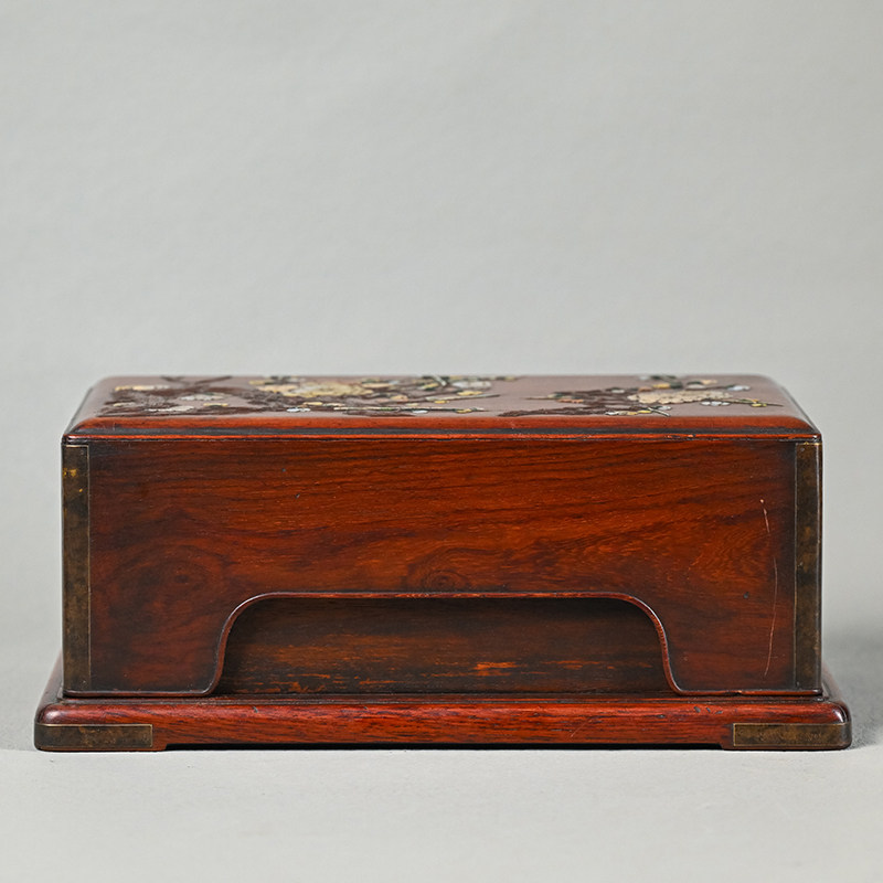 清代黄花梨百宝嵌花卉纹盖盒文玩古董收藏海南黄花梨摆件首饰盒