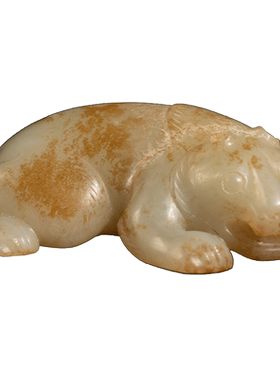 和田玉雕卧熊把件玉器收藏
