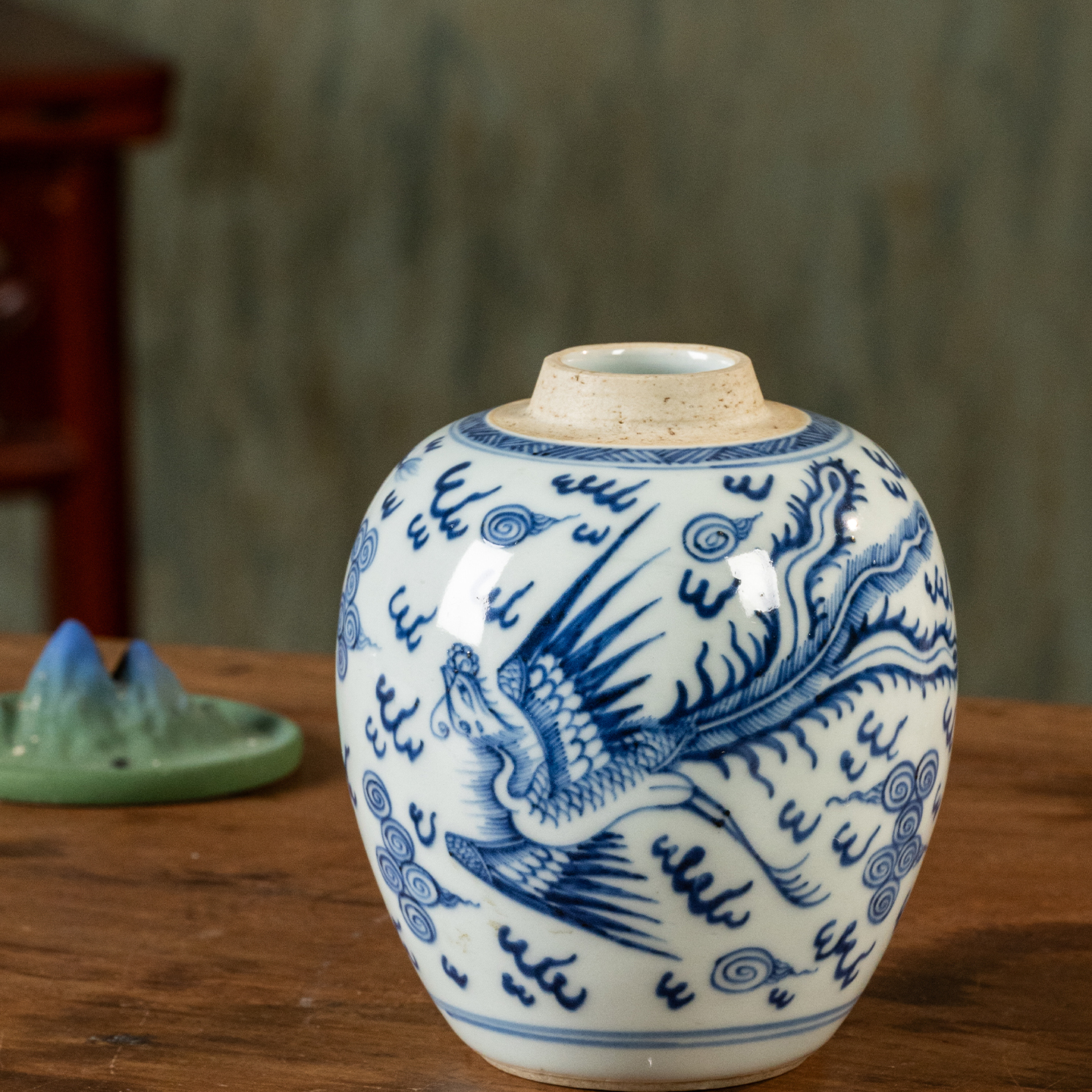 清代青花龙凤罐老物件文玩古董瓷器艺术品真品客厅中式瓷器摆件