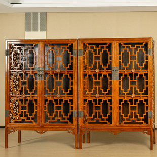 二十世纪黄花梨攒接透棂书格（一对）中式家具收藏海南黄花梨书架