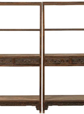 早期紫檀全敞式三层书架摆件