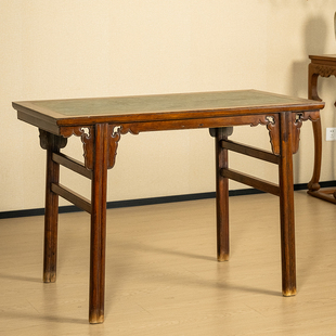 清代黄花梨镶绿石夹头榫如意云纹小画案明清家具海南黄花梨香案