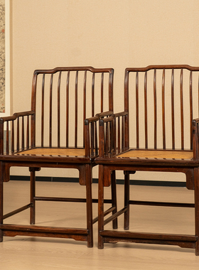 红木直棂梳背椅（一对）