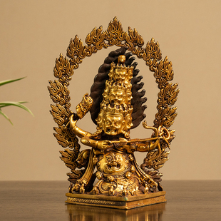 清代铜鎏金宁玛派喇呼拉护法像文玩古董收藏真品藏传佛像祝福摆件