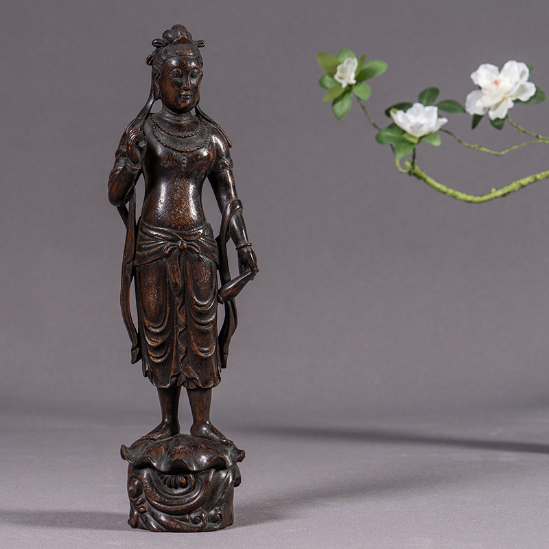 清代沉香木雕净瓶观音像古董佛像收藏沉香木雕观音菩萨摆件保平安