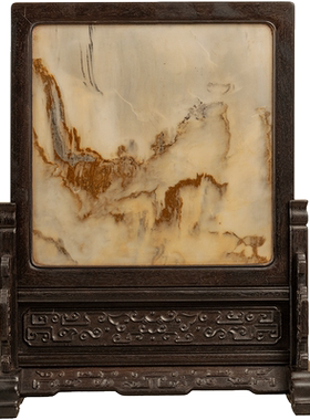 小叶紫檀镶云石云纹插屏