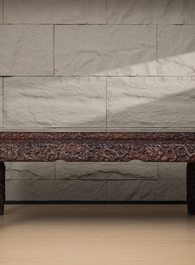 二十世纪紫檀束腰三弯腿满雕云龙纹大画桌收藏小叶紫檀办公桌书桌