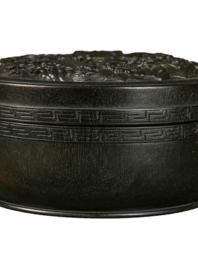 紫檀一木整挖云龙纹圆形盖盒