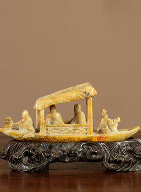 清代青田石雕赤壁赋山子摆件