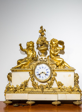 十九世纪大理石座铜鎏金人物西洋座钟老物件收藏真品西洋古董钟