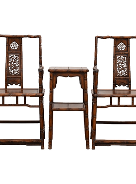 红木竹节工透雕麒麟纹南官帽椅