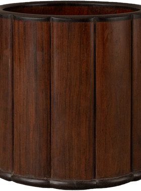 黄花梨瓜棱形笔筒紫檀口底